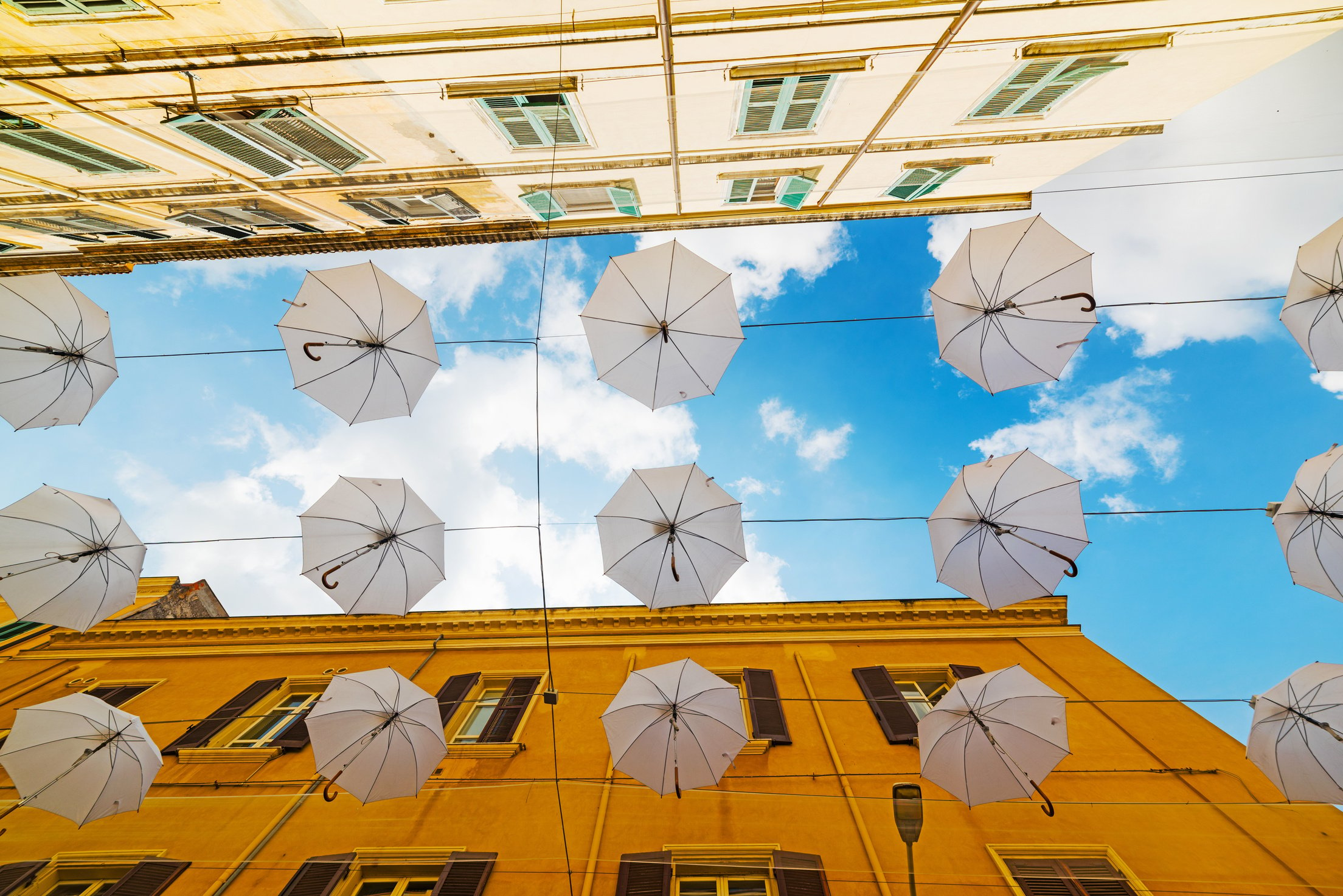 white umbrellas decoration in Sassari